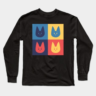 Color Block Cat Pattern Long Sleeve T-Shirt